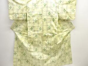 アンティーク　変わり格子に幾何学模様織り出し手織り紬着物